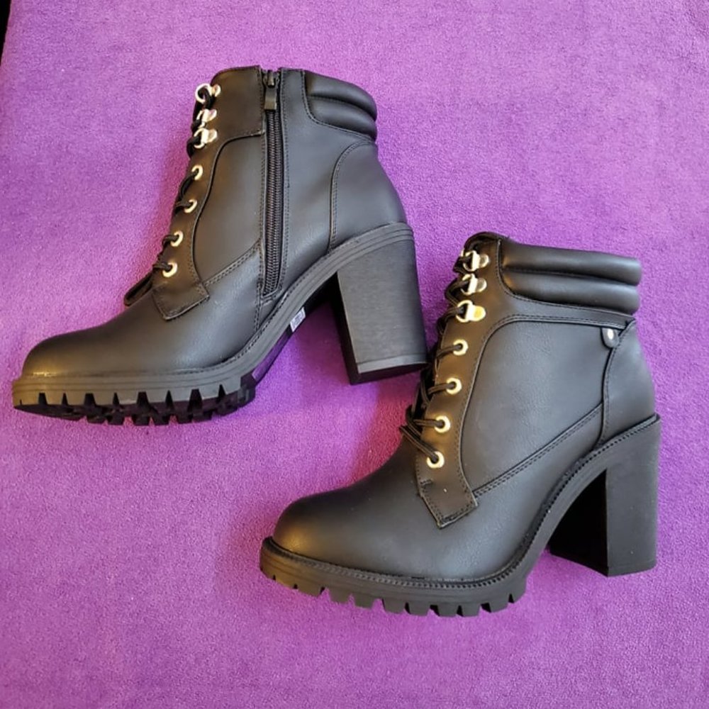 TORRID Black Faux Leather Lace-Up Hiker Boot